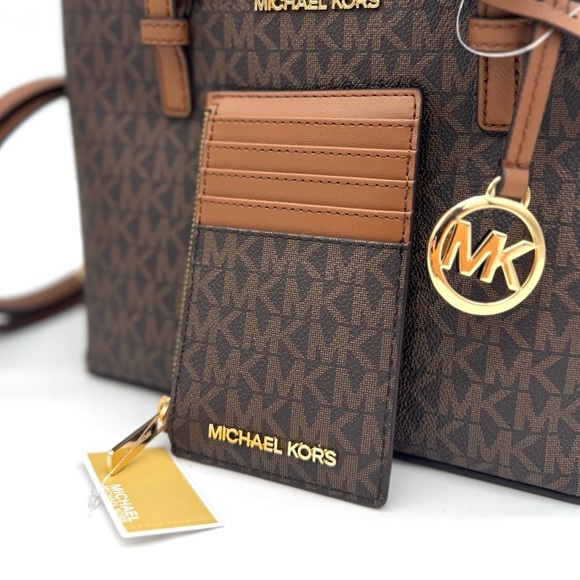 Michael Kors Jet Set Travel Logo Top-Zip Tote Bag & Logo Card Case Wallet Set - Picture 10 of 12